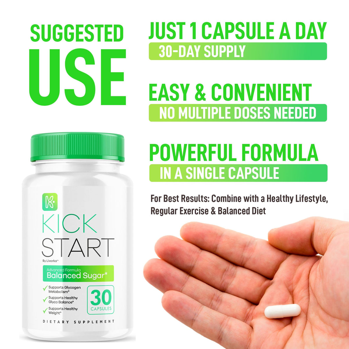 (2 Pack) Kick Start Glyco Optimizer Capsules, Kickstart Glycol Supplement Support Pills Premium - All Natural Advanced Formula, Kickstart Vitamin to Promote Energy & Health, 60 Capsules for 2 Months