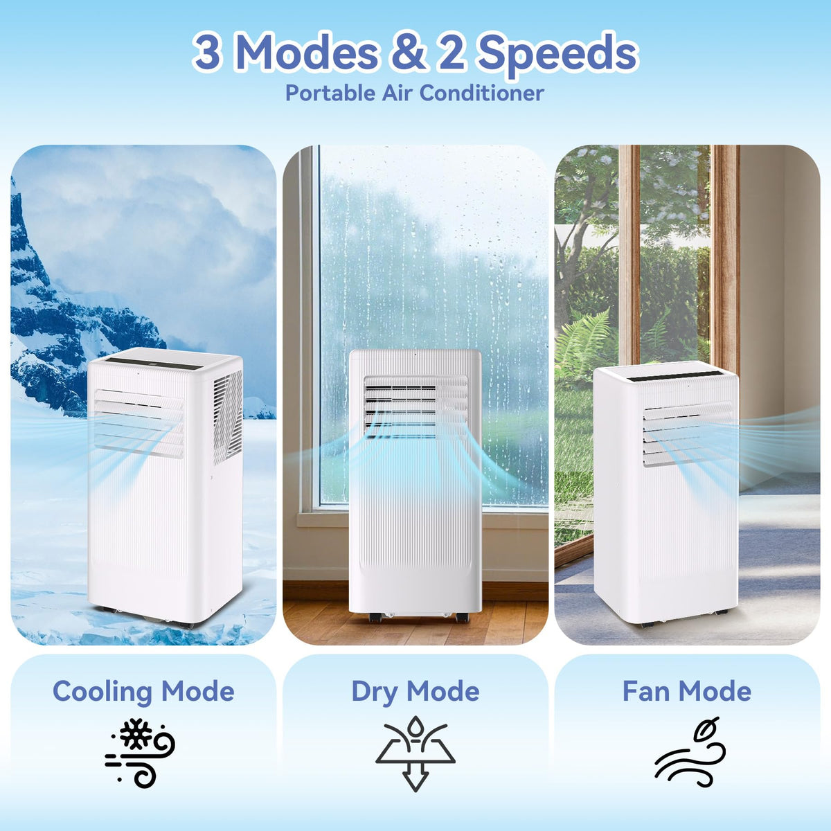 GarveeHome 10,000 BTU Portable Air Conditioners,3-In-1 Free Standing Cooling AC,Evaporative Air Cooler,3 IN 1 Portable AC Unit with Remote Control/LED Display/24Hrs Timer/Window Installation Kit