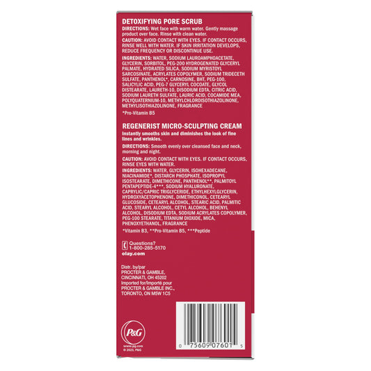 Olay Face Wash Regenerist Advanced Anti-Aging Pore Scrub Cleanser (5.0 Oz) and Micro-Sculpting Face Moisturizer Cream (1.7 Oz) Skin Care Duo Pack, Total 6.7 Ounces