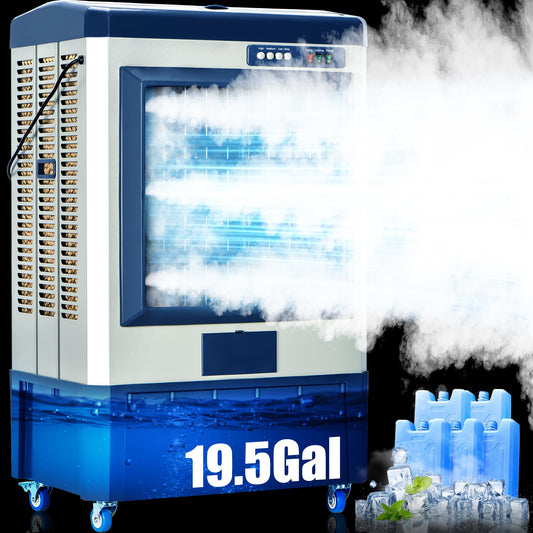 AKIRES 6500CFM Swamp Cooler,Evaporative Air Cooler for 1600Sq.ft of Space,with Continuous Auto Fill,19.5-Gal Water Tank,120°Oscillation,5 Ice Packs,Cooling Fans for Outdoor,Indoor,Garage(49IN)