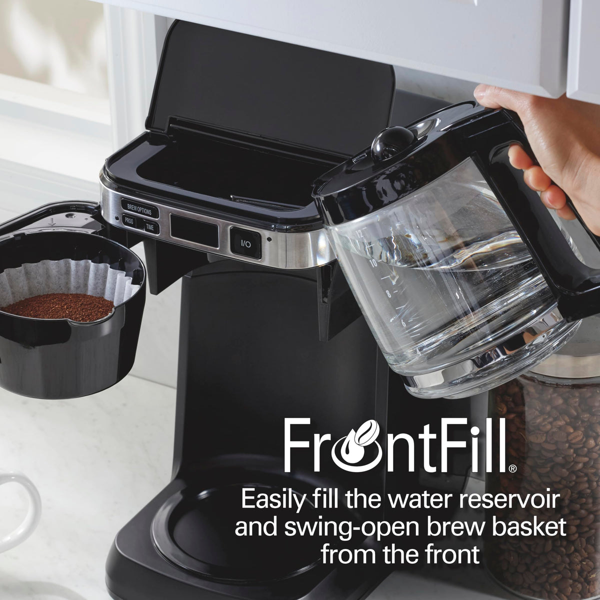 Hamilton Beach Programmable Drip Coffee Maker, 12 Cups, Front Access Easy Fill, Pause & Serve, 3 Brewing Options, Black (46310)