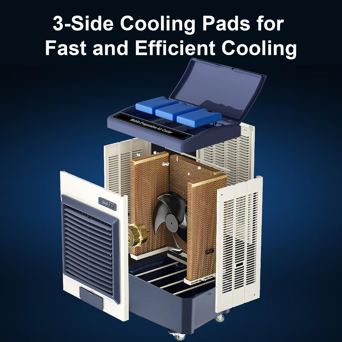 AKIRES 6500CFM Swamp Cooler,Evaporative Air Cooler for 1600Sq.ft of Space,with Continuous Auto Fill,19.5-Gal Water Tank,120°Oscillation,5 Ice Packs,Cooling Fans for Outdoor,Indoor,Garage(49IN)