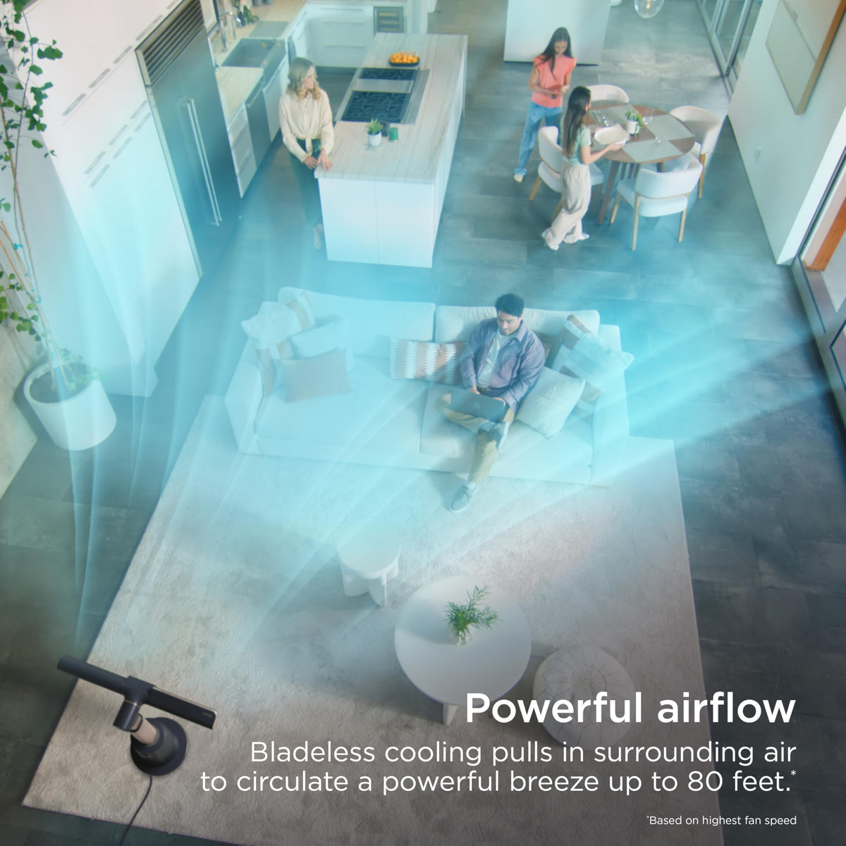 Shark TurboBlade Fan—Ultra-customizable bladeless tower fan, pivots, twists, oscillates 180°, circulates and propels air up to 80 ft., 10 noise levels + 10 speeds, easy to clean, charcoal, TF202S
