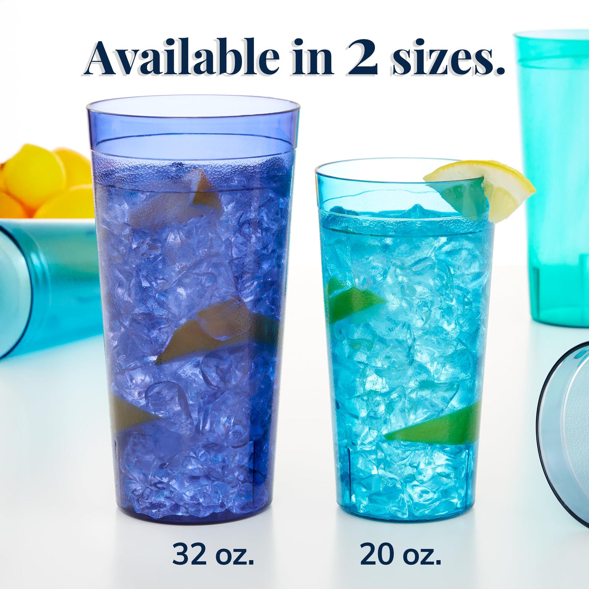 US Acrylic Cafe Plastic Reusable Tumblers (Set of 16) 20-ounce Water Cups Coastal Colors | Restaurant Style Drinking Glasses Value Set, Stackable, BPA-free, Made in the USA | Top-rack Dishwasher Safe