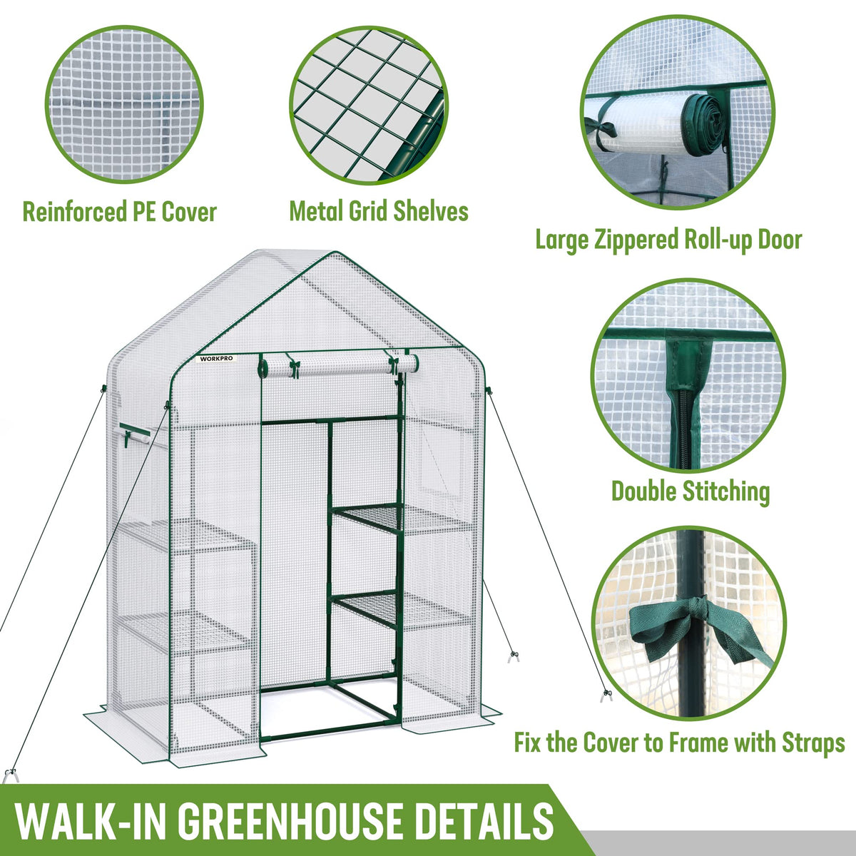 WORKPRO Greenhouse, 56"X 28" X 77" Portable Small Greenhouses for Outdoors & Indoors, Sturdy Green House Kit with Thicken PE Cover, Windows, 3 Tier 4 Shelves for Patio, Backyard, Balcony