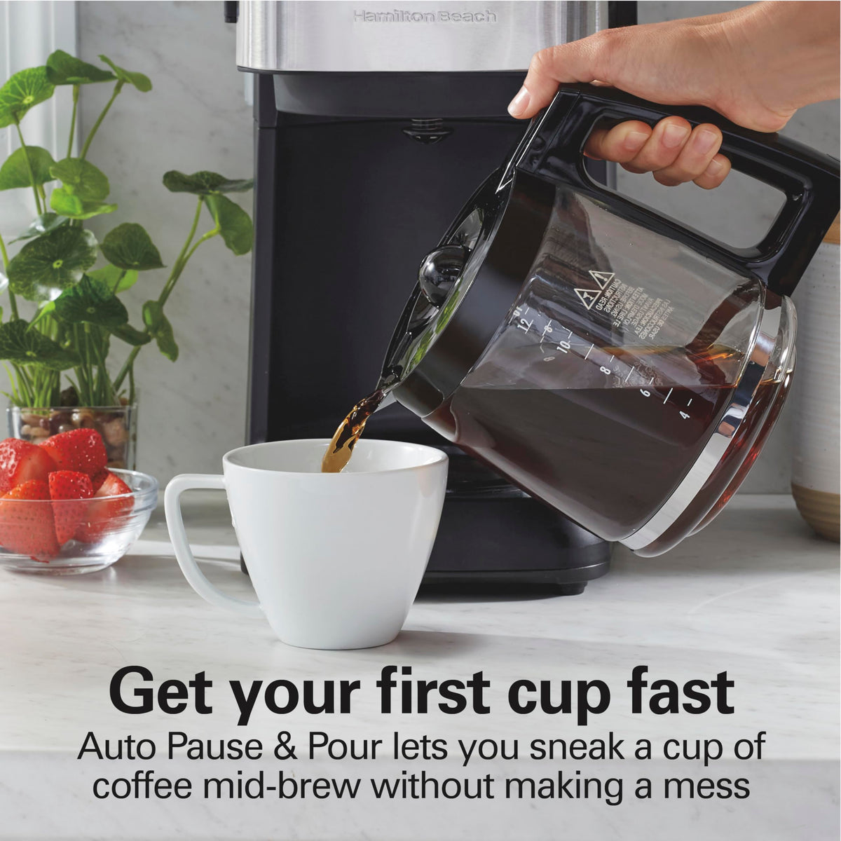 Hamilton Beach Programmable Drip Coffee Maker, 12 Cups, Front Access Easy Fill, Pause & Serve, 3 Brewing Options, Black (46310)