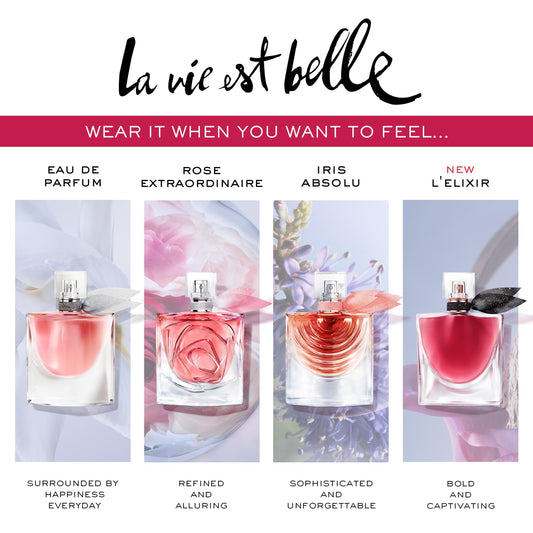 Lancôme La Vie Est Belle L'Elixir Eau de Parfum - Long Lasting Fragrance with Raspberry, Violet & Cocoa Butter - Floral Women's Perfume - 1 Fl Oz