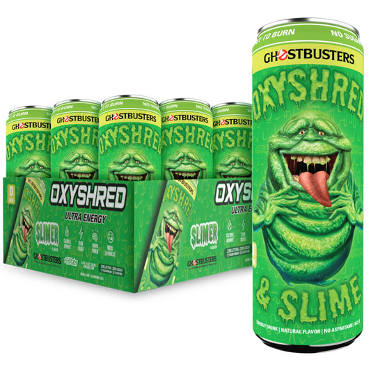 EHP Labs x Ghostbusters OxyShred Healthy Energy Drink - Zero Sugar Energy Drinks, Green Tea Extract, Vitamin C & L Carnitine - Zero Carbs, Zero Calories, Clean Caffeine - Slimer Lime (12-Pack)