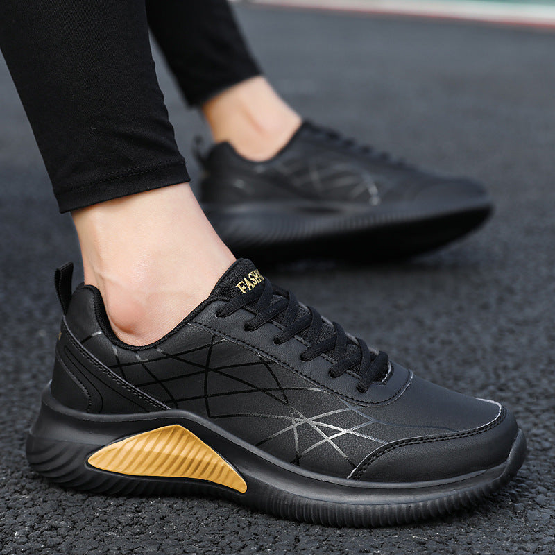 Casual Leather Sports Casual Running Daddy Shoes Black gold
