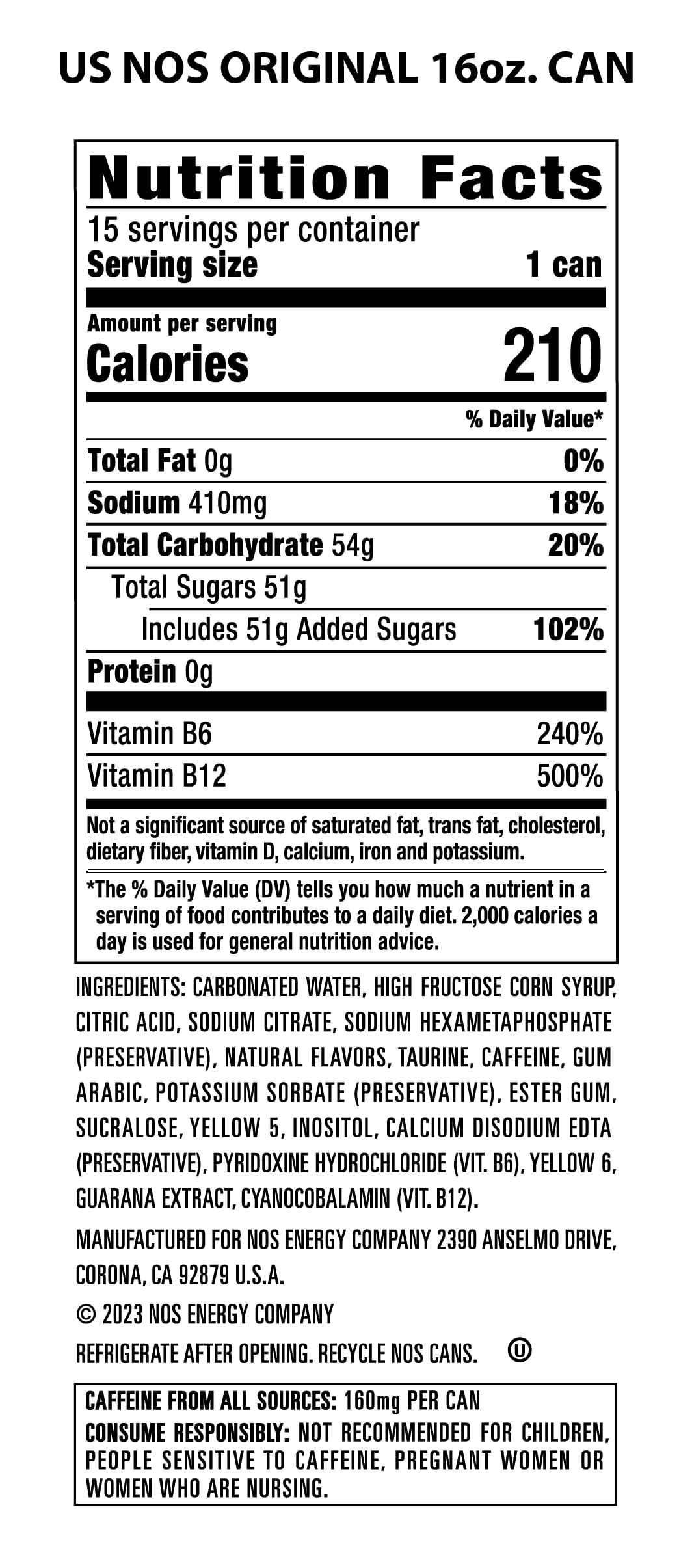 NOS Original: High Performance Energy Drink. 16 Fl oz (Pack of 15)