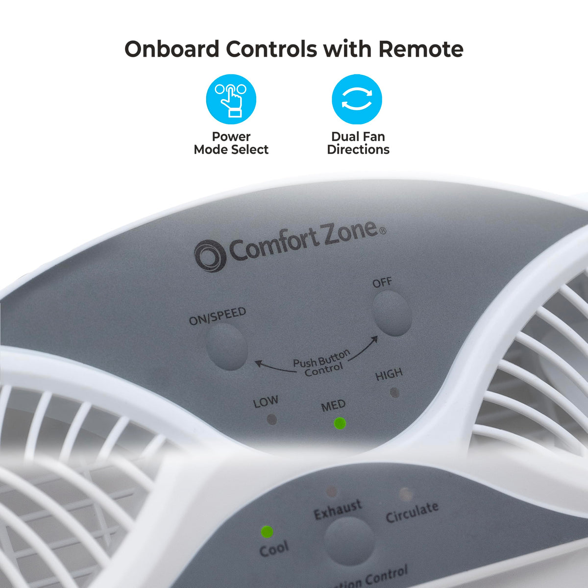Comfort Zone Window Fan for Bedroom, 9 inch 3 Speed Dual Fans with Auto-Locking Expanders, 3 Modes (Cool, Circulate, Exhaust), Remote Control, Fabric Cover plus Bug Screen, White