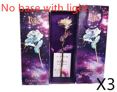 24K Luminous Color Gold Rose Flower Set No base with lightX3
