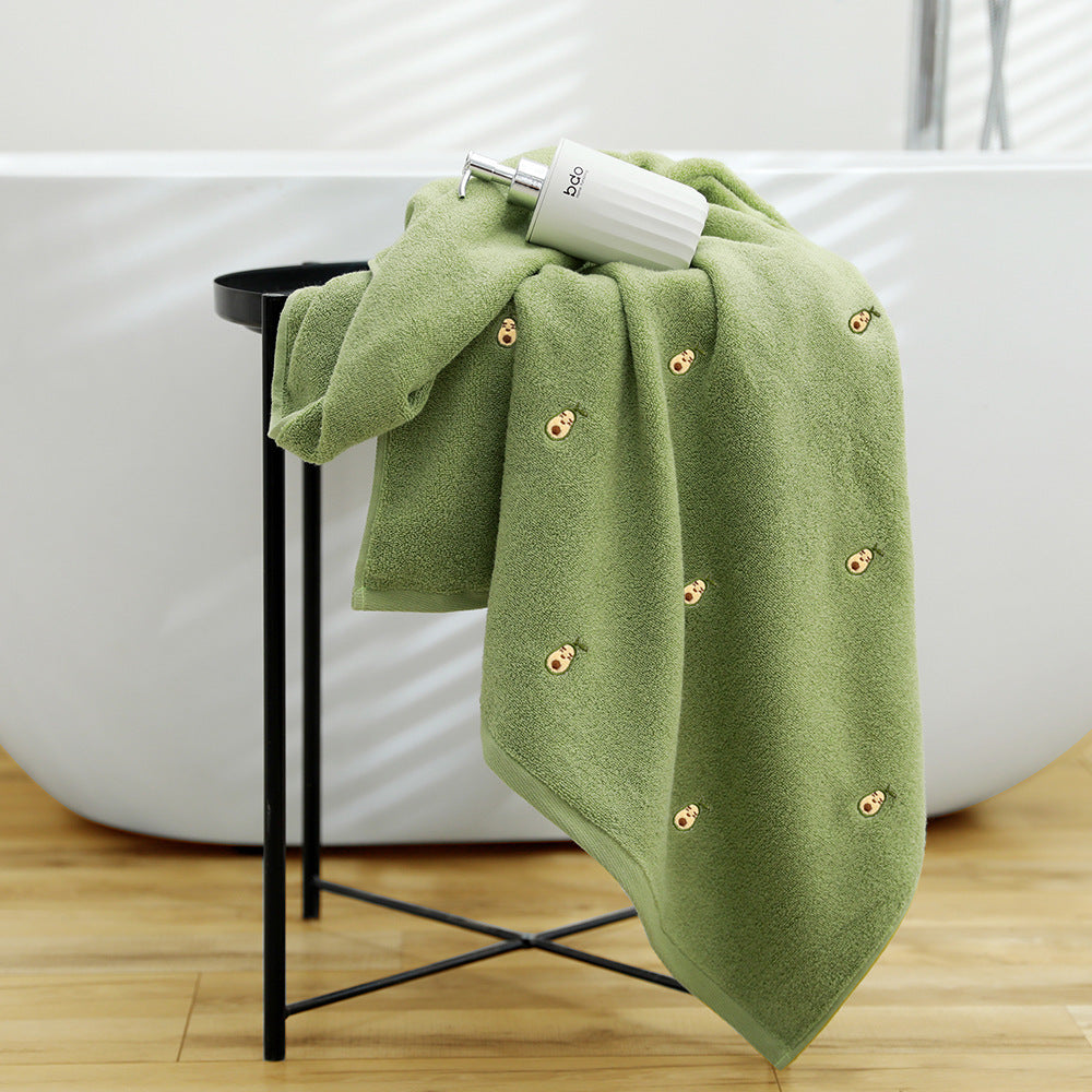 Full Embroidery Avocado Cotton Bath Towel Green 70x140cm