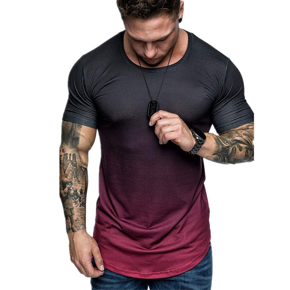 Gradient T-shirt Summer Round Neck Short Sleeve T-shirt Men Red