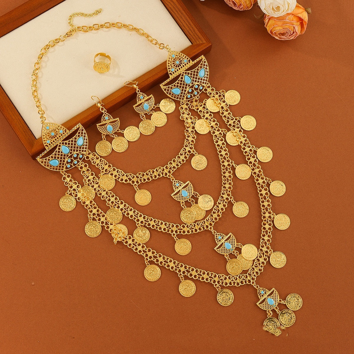 Bridal Gold-plated Necklace Earring Ring Jewelry Suit