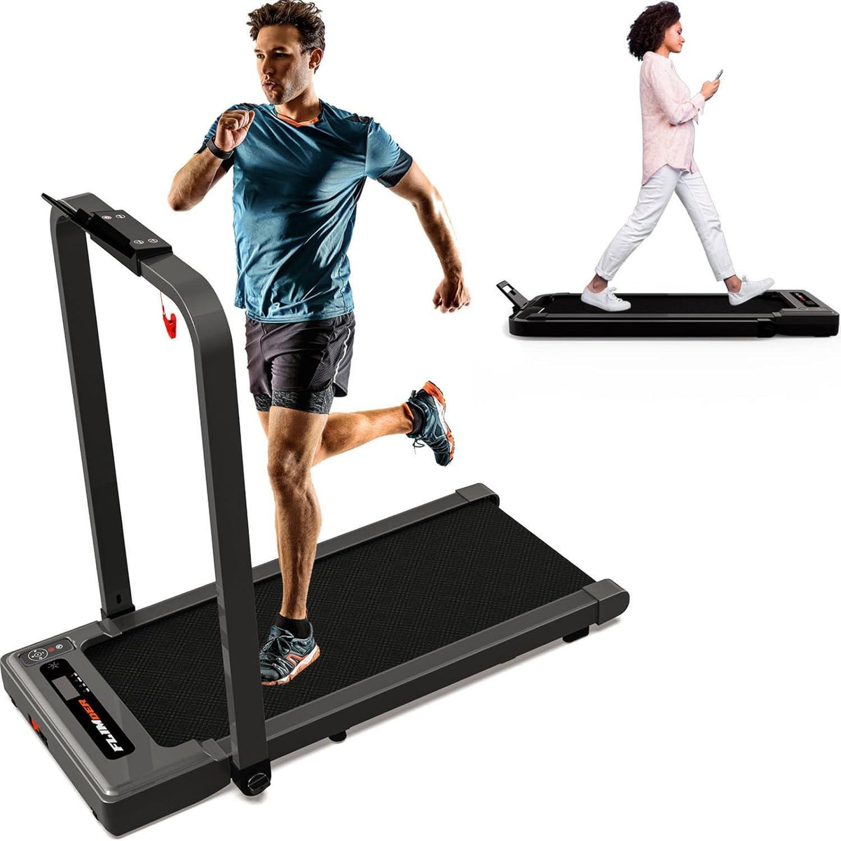 Walking Machine Under Desk Treadmill With Armrests 2.5 HP Foldable 300 Lbs Weight Capacity 15 Wide Running Belt Remote Control LED Display Suitable For Home And Office 12 Preset Programs Black