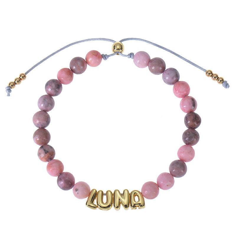 DIY Bubble Letter Bracelet Natural Stone Name Bracelet Pink Zebra Stone