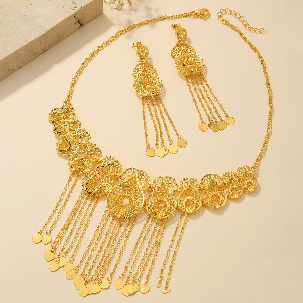 Bridal Necklace Earrings Hollow Carved Jewelry 16color