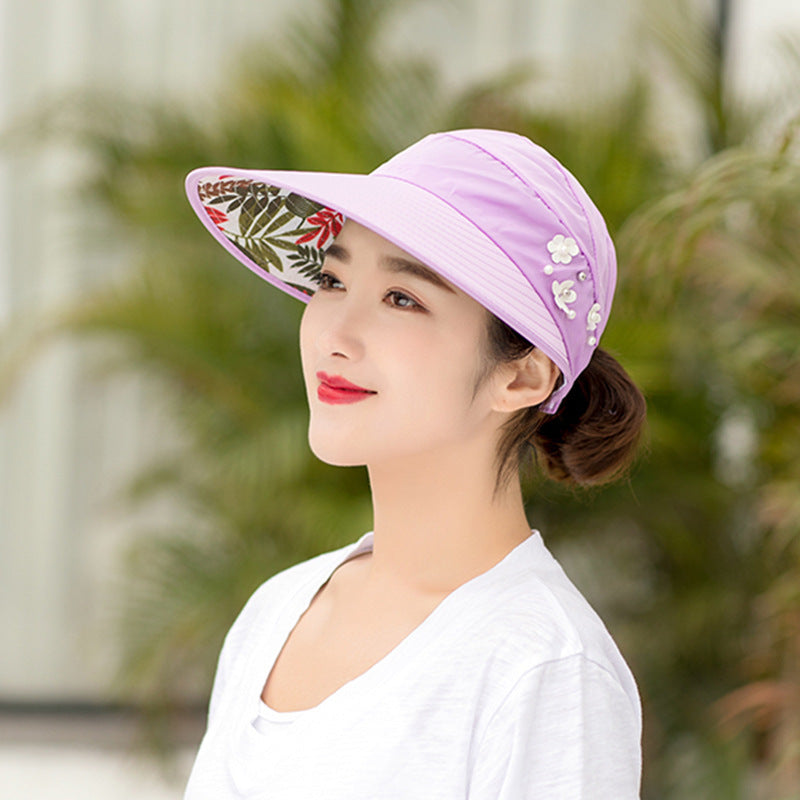 Summer sunshade nail pearl empty top hat Purple