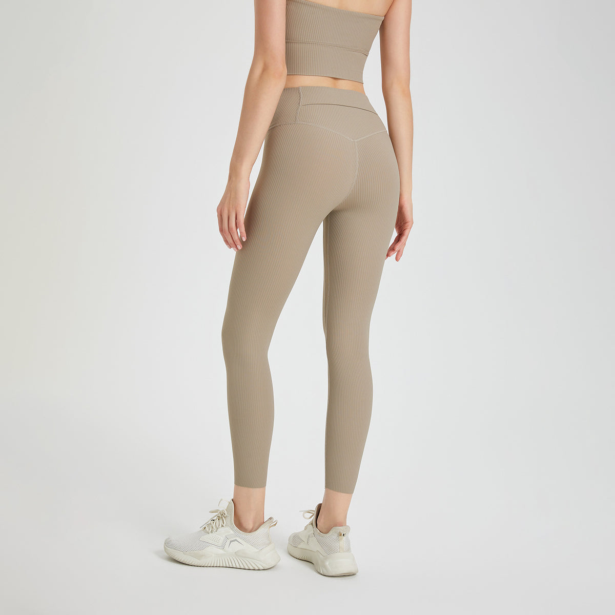 Women's Fashion Sunken Stripe Hip Raise High Waist Stretch Exercise Workout Pants Elephant Gray