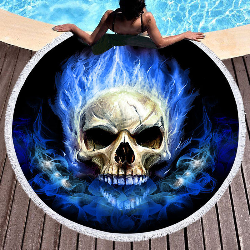 Scary Skull Round Beach Towel Fiber Picnic Mat F 150cmx150cm