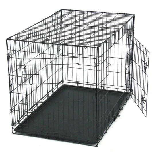 42 Inch Iron Foldable With Divider Plastic Tray Black Dog And Cat Cage