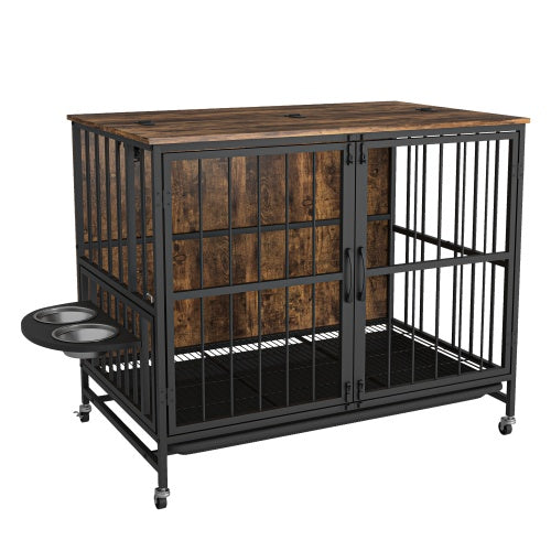 Modern Kennel Dog House With Multifunctional Removable Tray, Double Door Dog House Brown