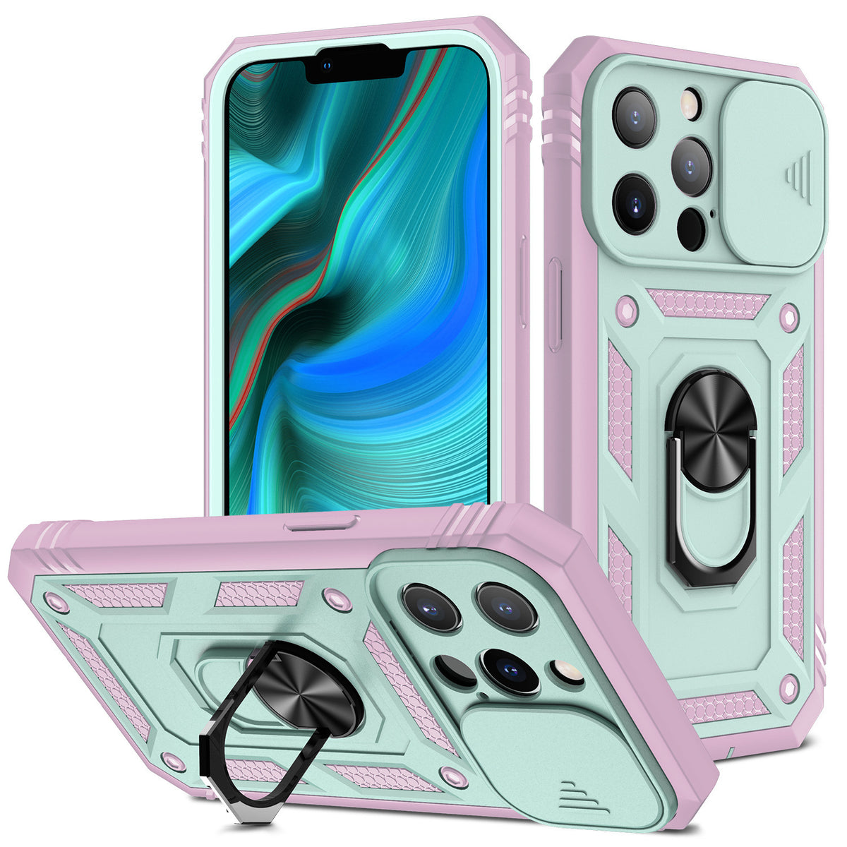 New Magnetic Mobile Phone Case With Sliding Window Bracket Grey green pink