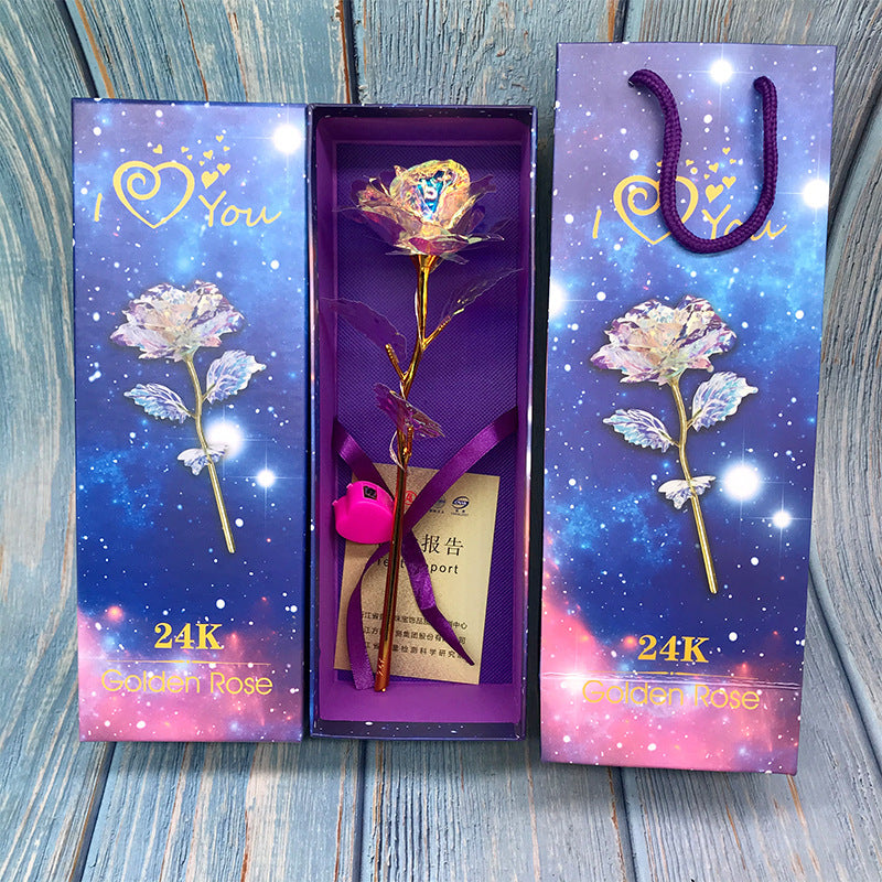 24K Luminous Color Gold Rose Flower Set Lamp gold blue pack