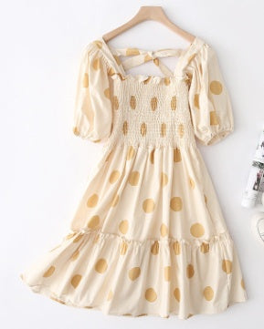 Vintage Dot Women Dress Khaki