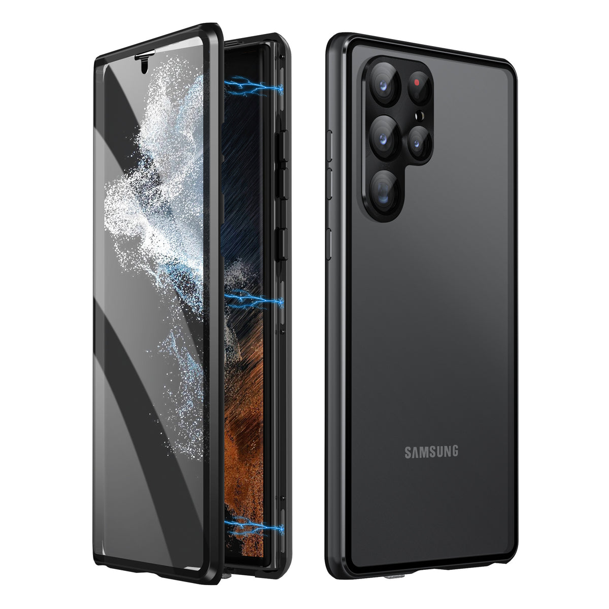Applicable To S24Ultra Peep-proof Magnetic Mirror Universal Magnetic King Phone Case Black Samsung S21plus
