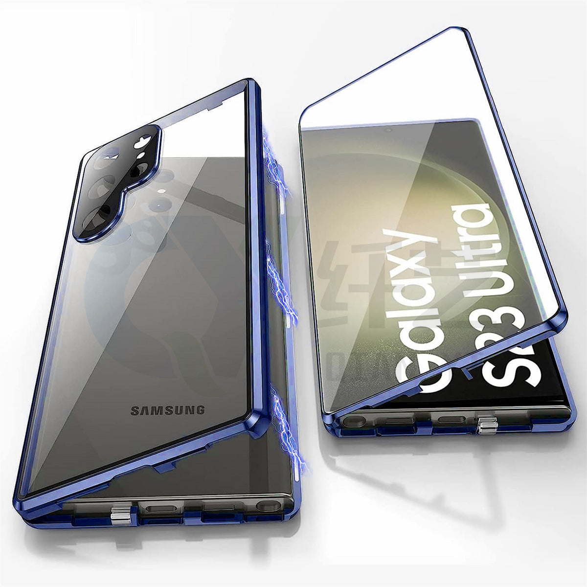 Applicable To S24Ultra Peep-proof Magnetic Mirror Universal Magnetic King Phone Case Blue Samsung S21plus