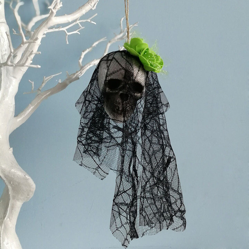 Halloween Skull Hanging Decor Green flower