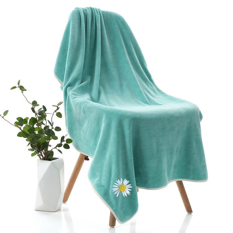 Thickened Youth Pie Microfiber Daisy Bath Towel Green Daisy