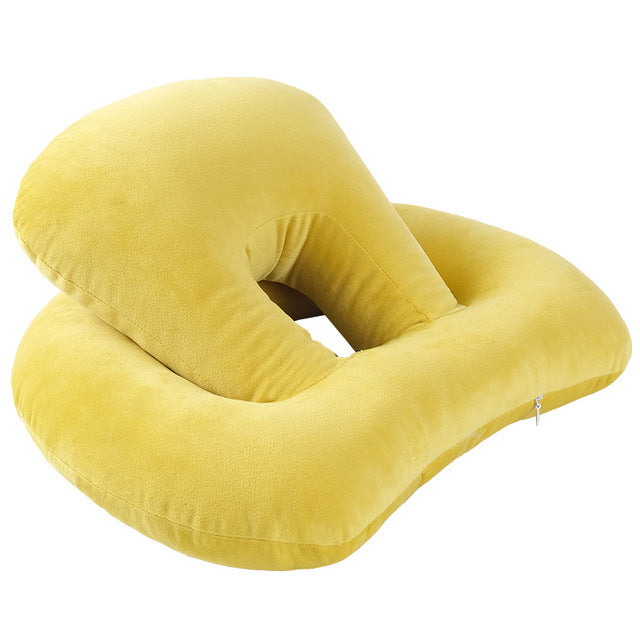 U-Shaped Desk Nap Pillow Neck Supporter Seat Cushion Headrest Travel Neck Pillow With Arm Rest Lemon yellow