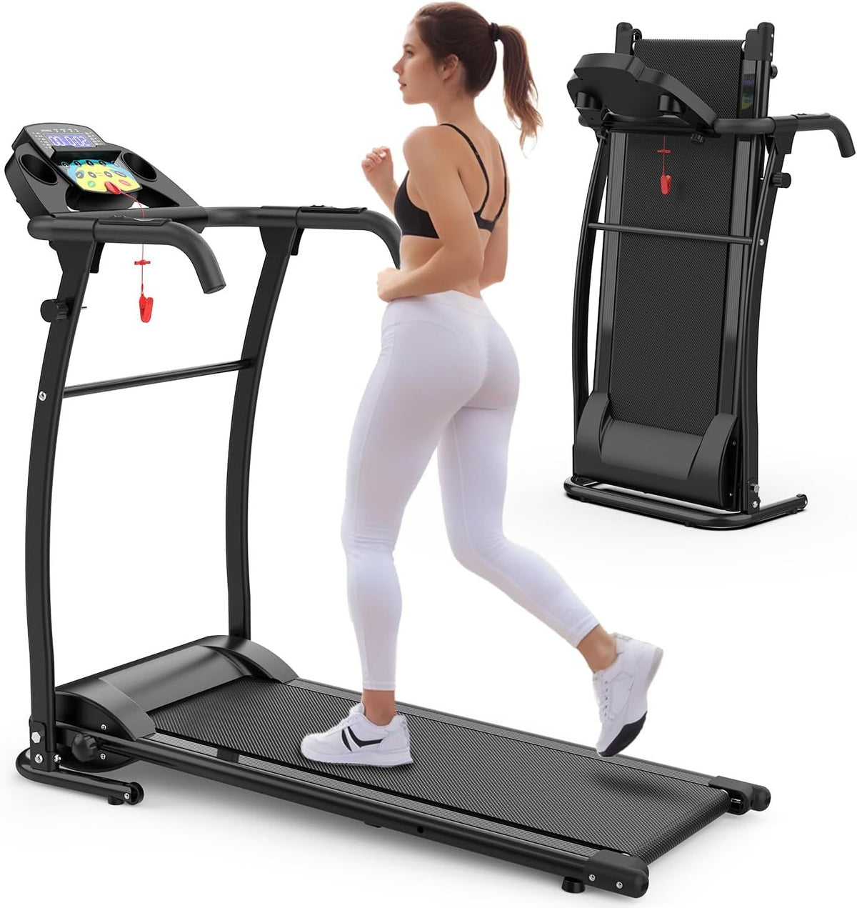 Walking Pad With Handle Bar, Foldable Treadmill 2.5HP Treadmill Under Desk 300 Lbs Capacity 2-in-1 Walking Treadmill Pad With Remote Controller For Home Office Black