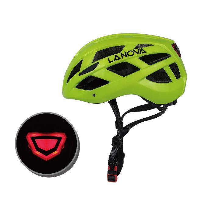 Male and female one-piece bicycle riding helmet with light Green