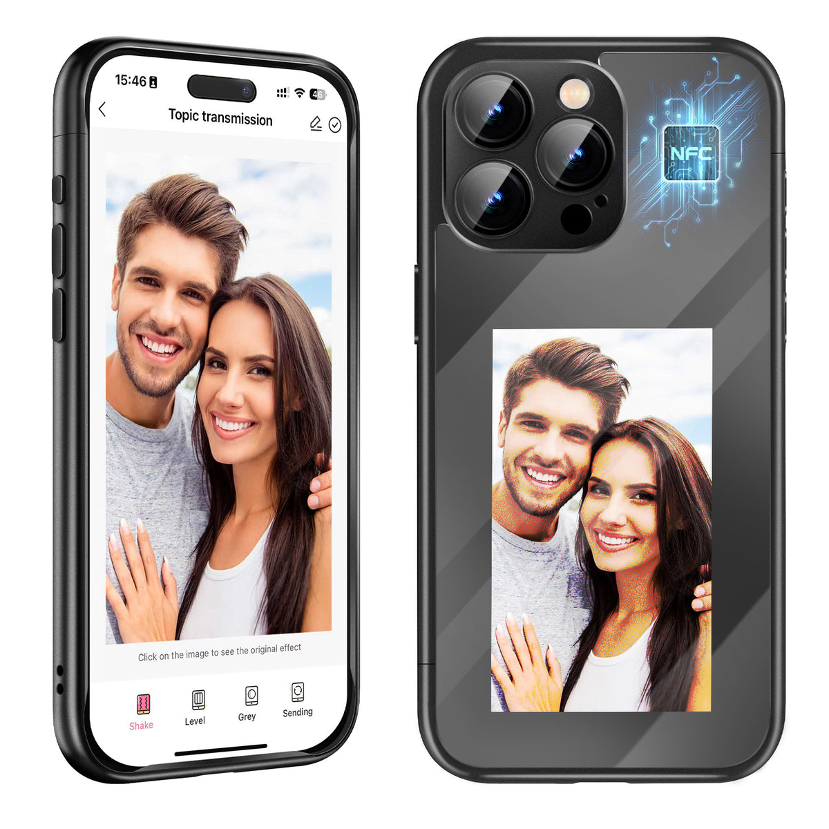 IPhone15 PRO PROMAX NFC Ink Screen Flip Phone Case Smart Creative DIY Custom All-Inclusive Case Black