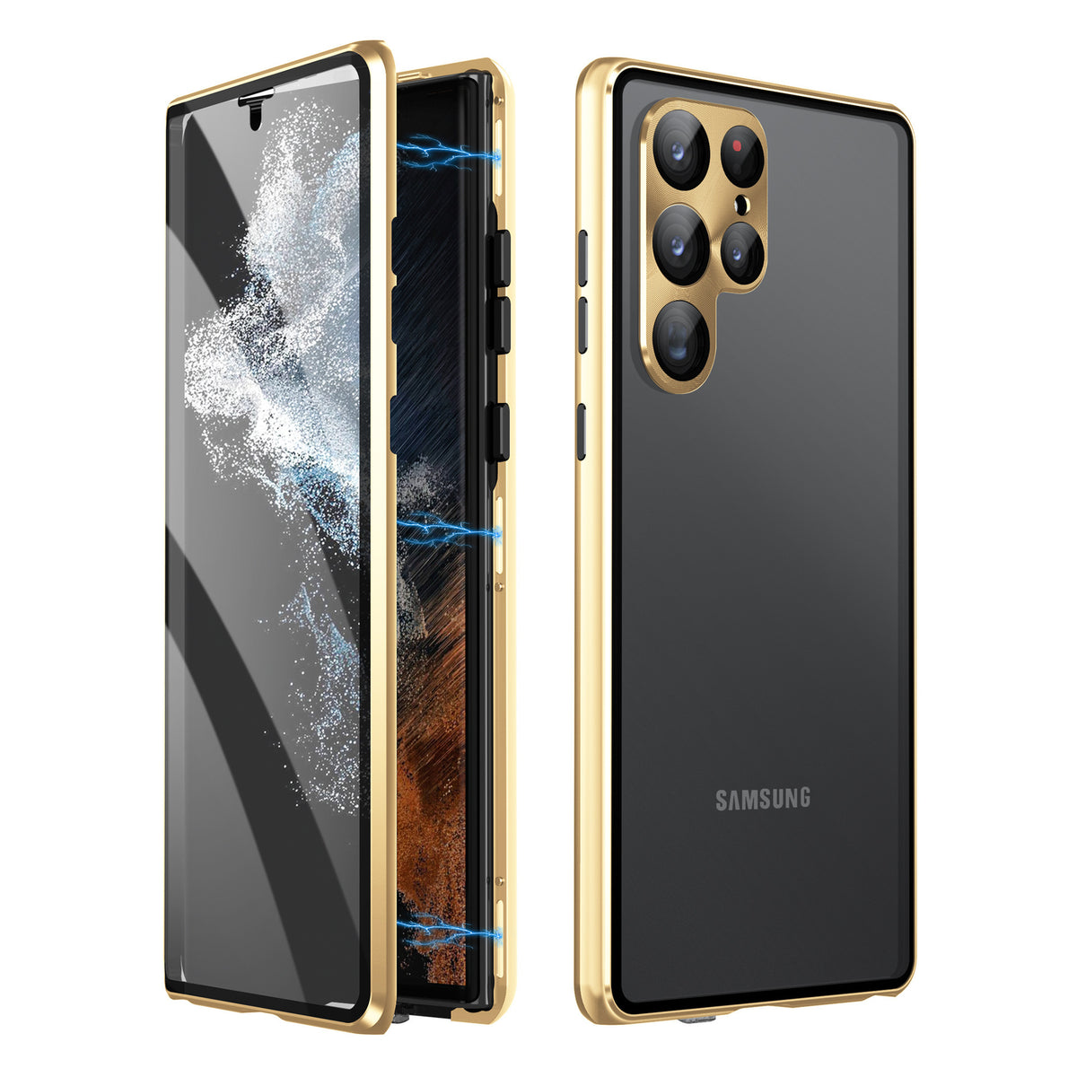 Applicable To S24Ultra Peep-proof Magnetic Mirror Universal Magnetic King Phone Case Gold Samsung S21plus