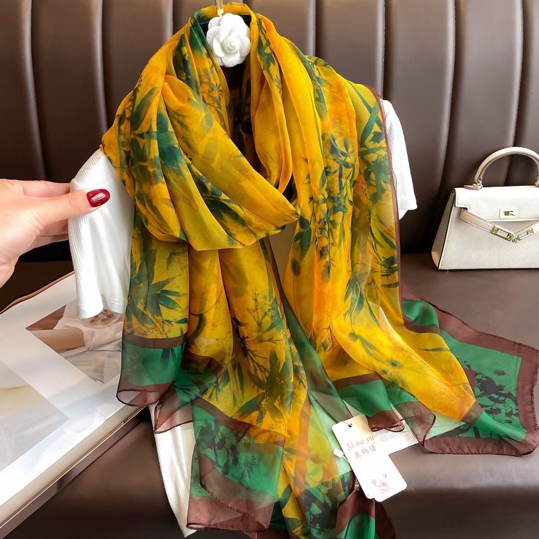 Silk All-matching Yousoft Scarf Long Elegant Scarf Bamboo Presages Safety 180CMto130CM
