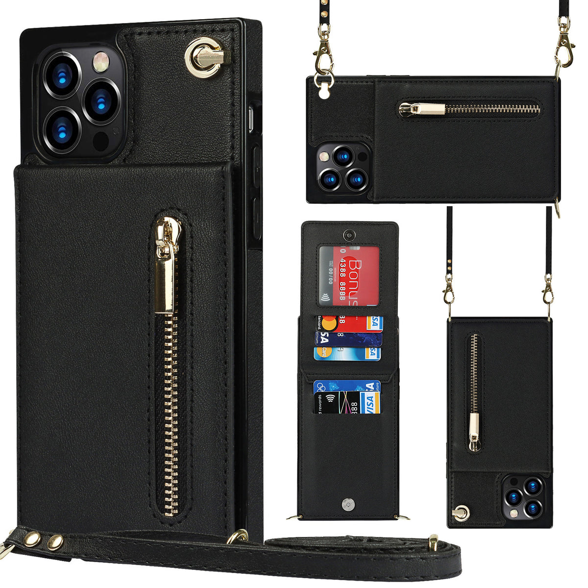 Zipper Phone Case Phone Case Crossbody Black