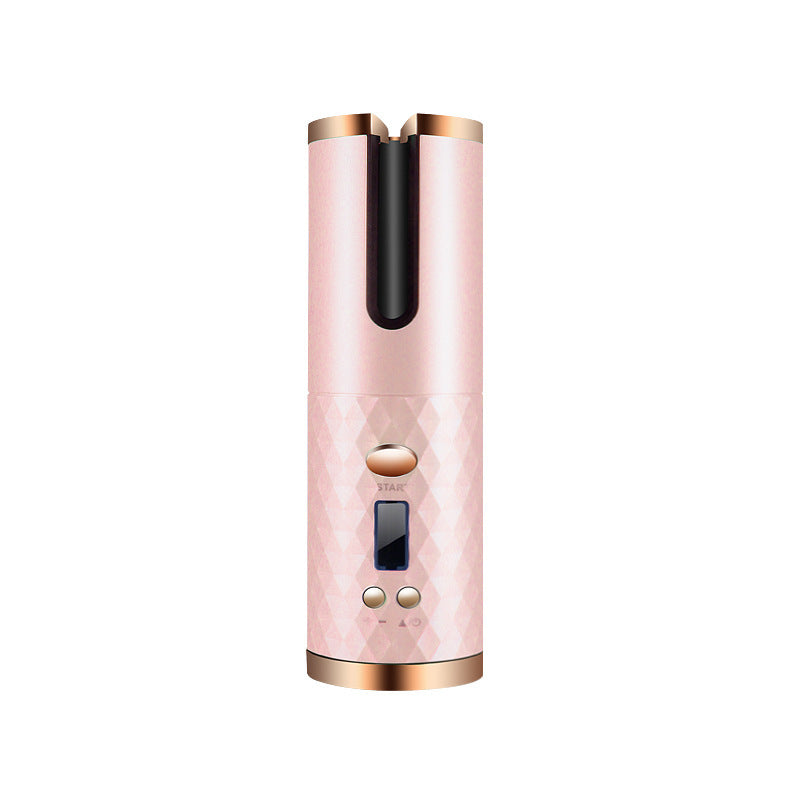 Rechargeable Automatic Hair Curler Women Portable Hair Curling Iron LCD Display Ceramic Curly Rotating Curling Wave Styer Pink USB
