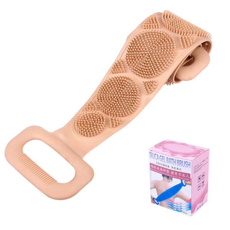 Long silicone bath towel bath rub back massage Pink