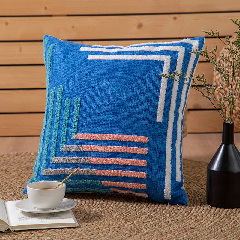Simple Embroidered Throw Pillow Cushion Cover Bule Single set