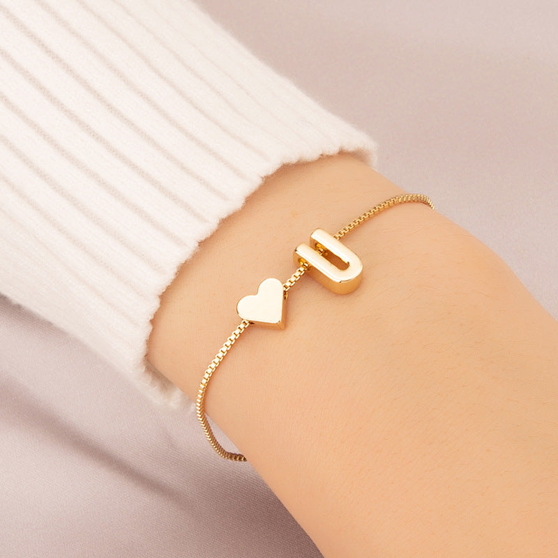 Bracelet Heart-shaped English Letters Letter U
