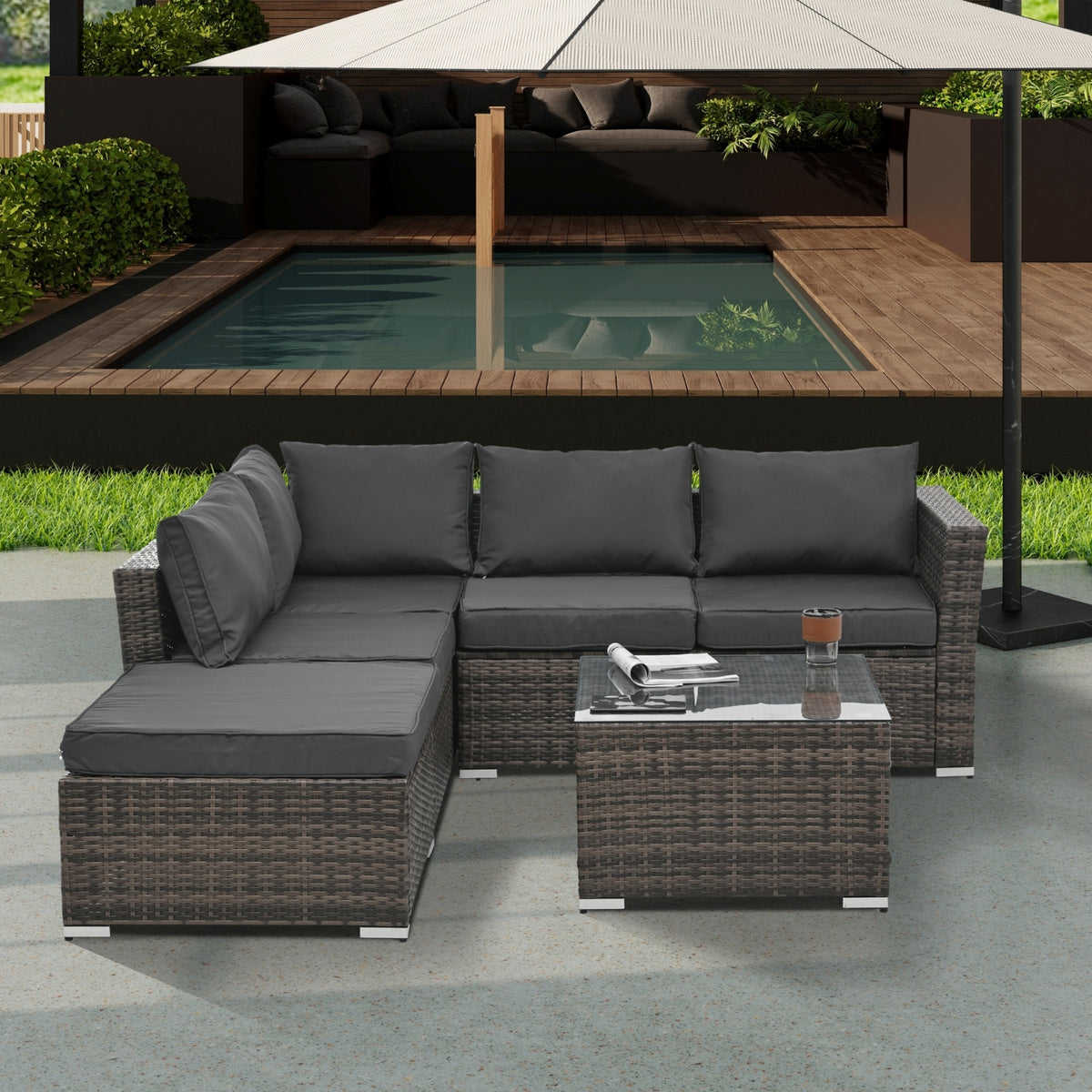 Patio Furniture, Outdoor Furniture, Seasonal PE Wicker Furniture, 4 Set Wicker Furniture With Temper Dark Gray