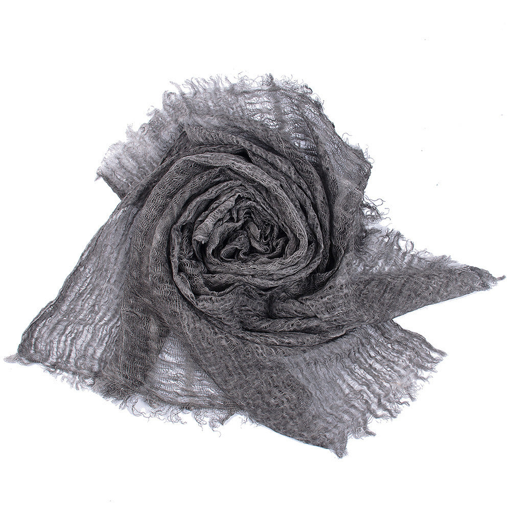 Solid Color Linen Scarf Retro Style Tassel Shawl For Women Black 190x80cm