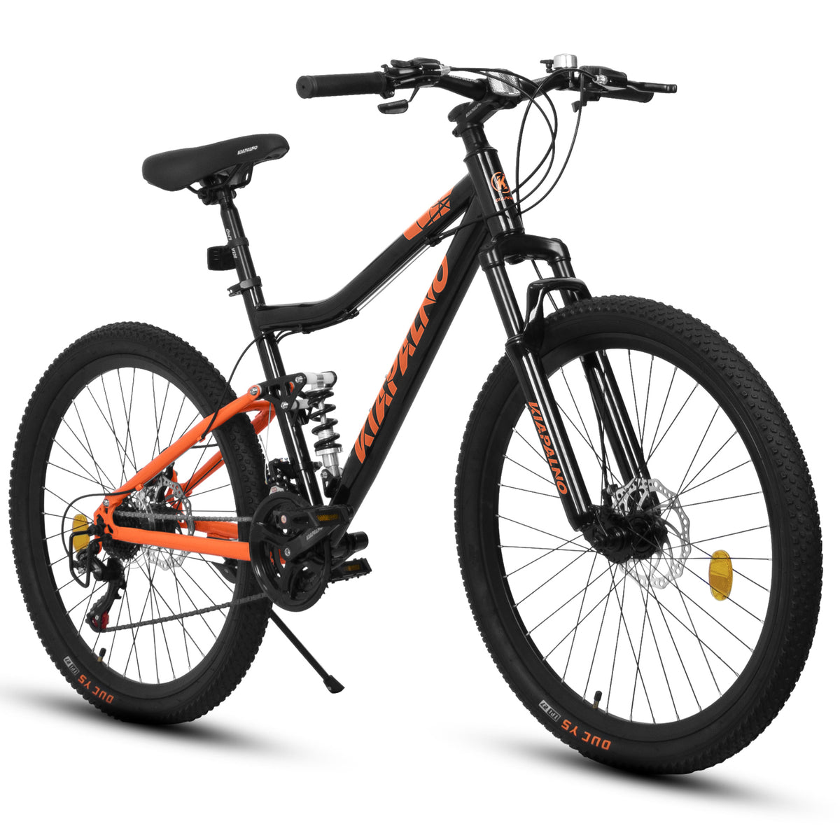 A26336-26 Inch Steel Frame Shock Fork Plus Shock Absorber 21-speed Unisex Mountain Bike ORANGE