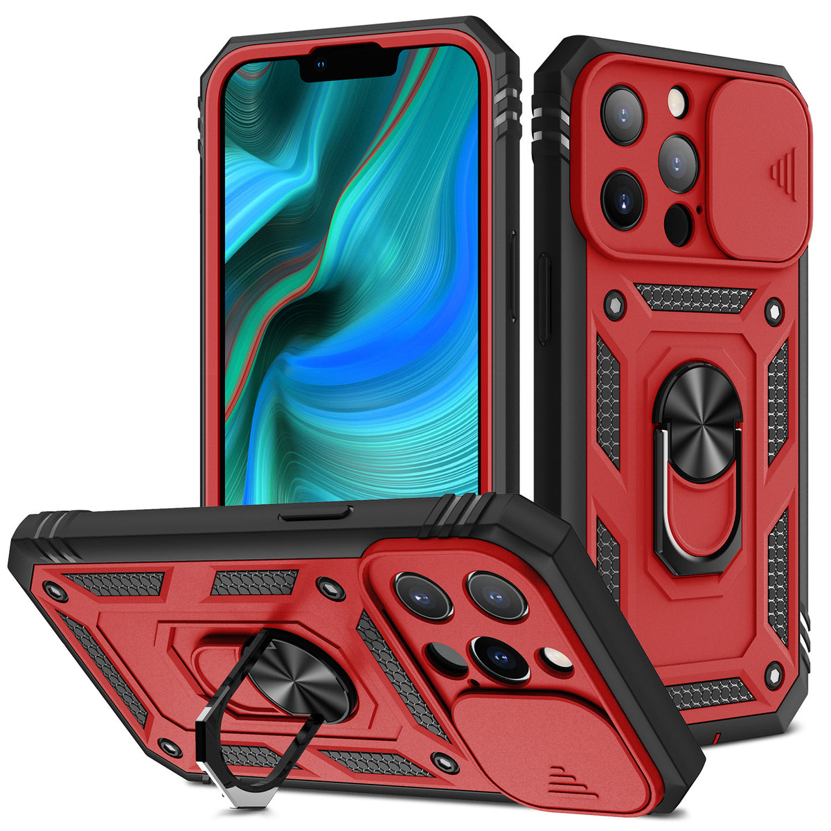 New Magnetic Mobile Phone Case With Sliding Window Bracket Red black