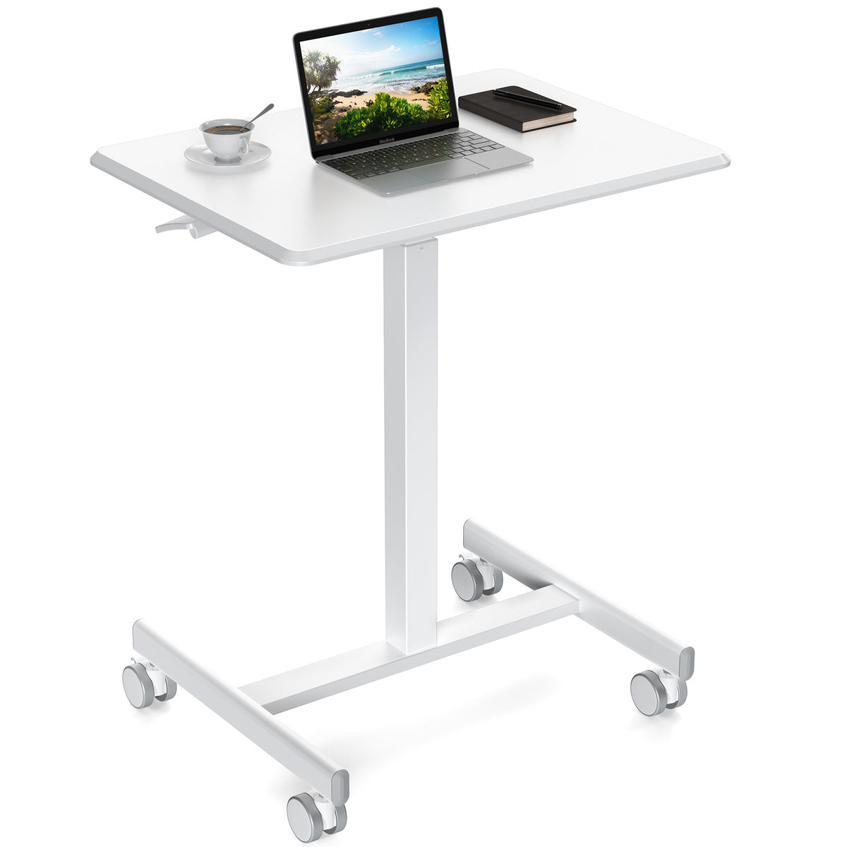 Adjustable Rolling Desk Laptop Computer Cart For Home Office Classroom Overbed Table White